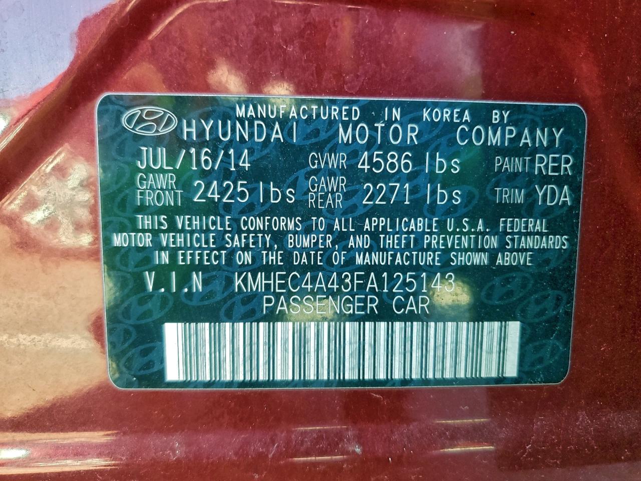 2015 Hyundai Sonata Hybrid VIN: KMHEC4A43FA125143 Lot: 94384105