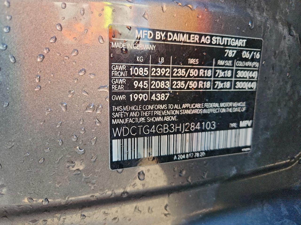 2017 Mercedes-Benz Gla 250 4Matic VIN: WDCTG4GB3HJ284103 Lot: 92841445