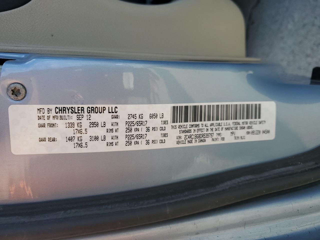 2013 Chrysler Town & Country Touring VIN: 2C4RC1BG8DR539797 Lot: 91600335