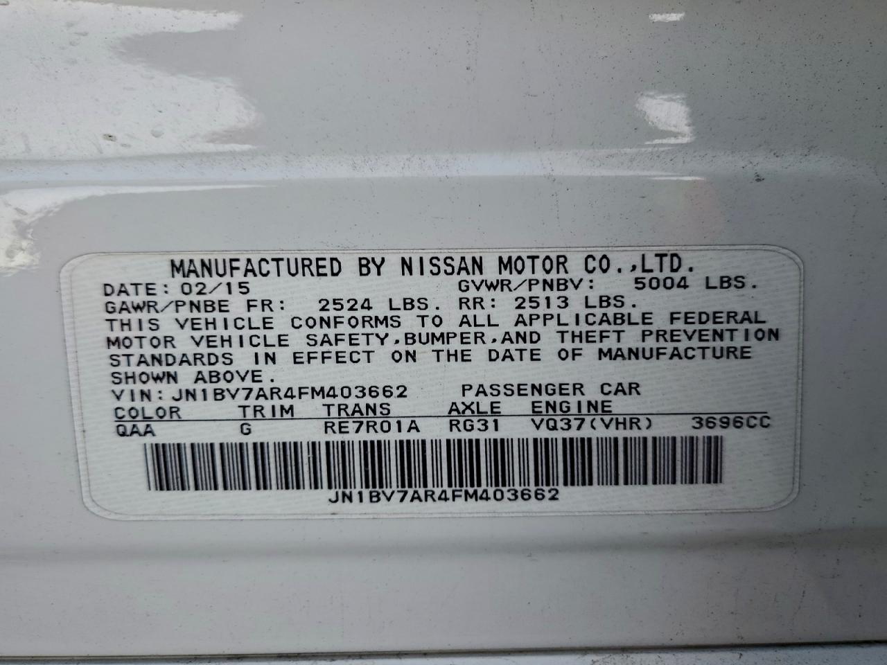 2015 Infiniti Q50 Base VIN: JN1BV7AR4FM403662 Lot: 94098675