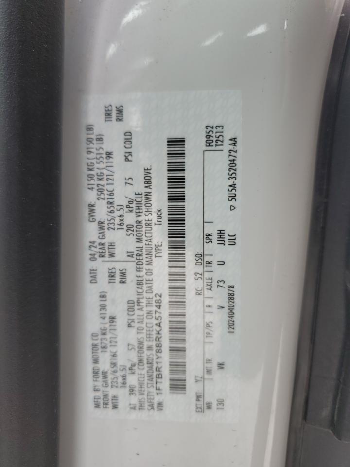 2024 Ford Transit T-250 VIN: 1FTBR1Y88RKA57482 Lot: 91727335