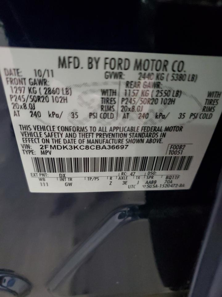 2012 Ford Edge Limited VIN: 2FMDK3KC8CBA3669 Lot: 92385895