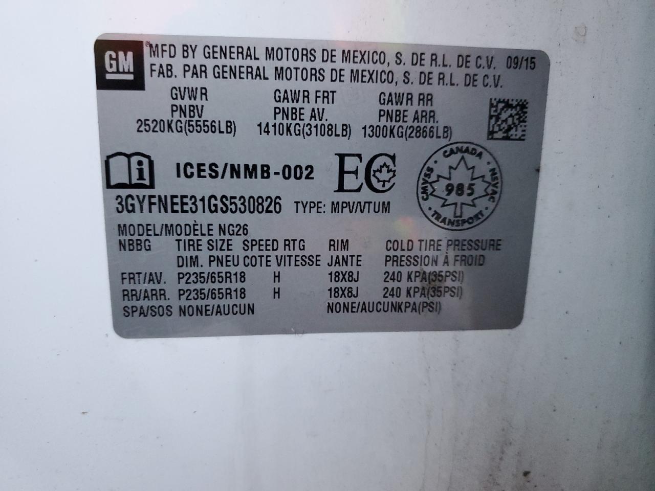 2016 Cadillac Srx Luxury Collection VIN: 3GYFNEE31GS530826 Lot: 87429765