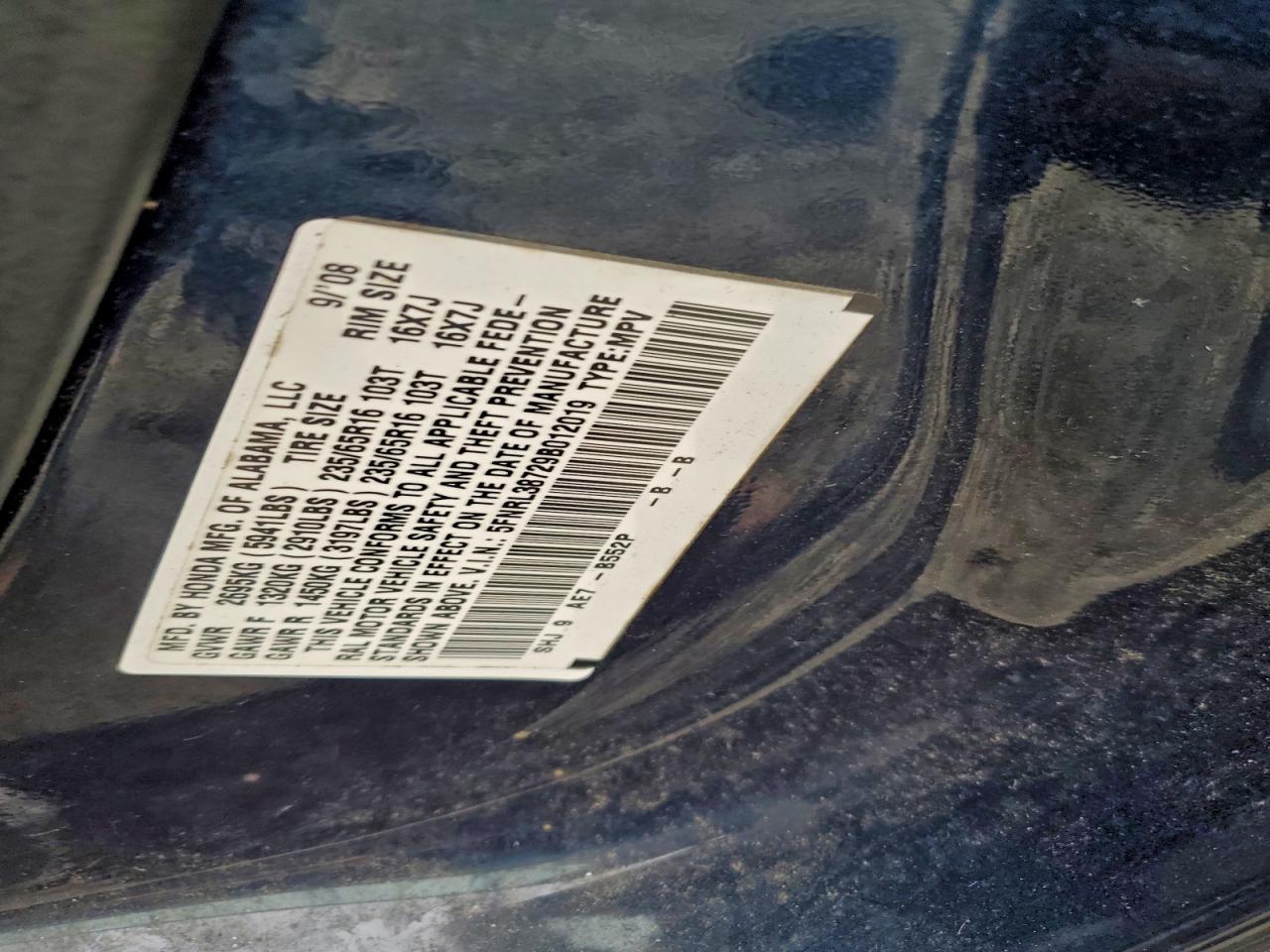 2009 Honda Odyssey Exl VIN: 5FNRL38729B012019 Lot: 94540055