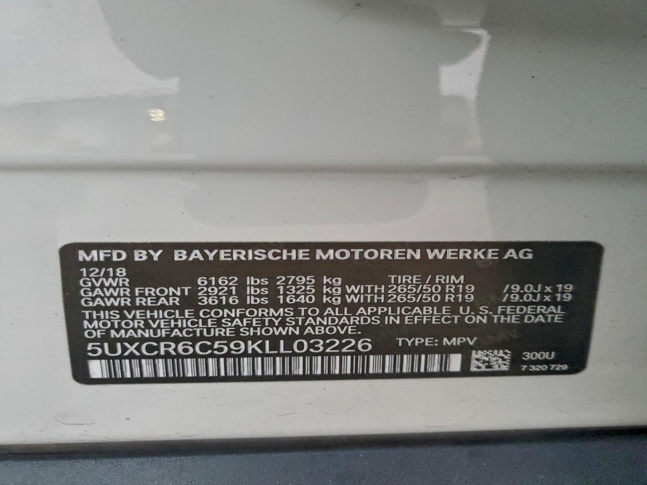 2019 BMW X5 xDrive40I VIN: 5UXCR6C59KLL03226 Lot: 94132365