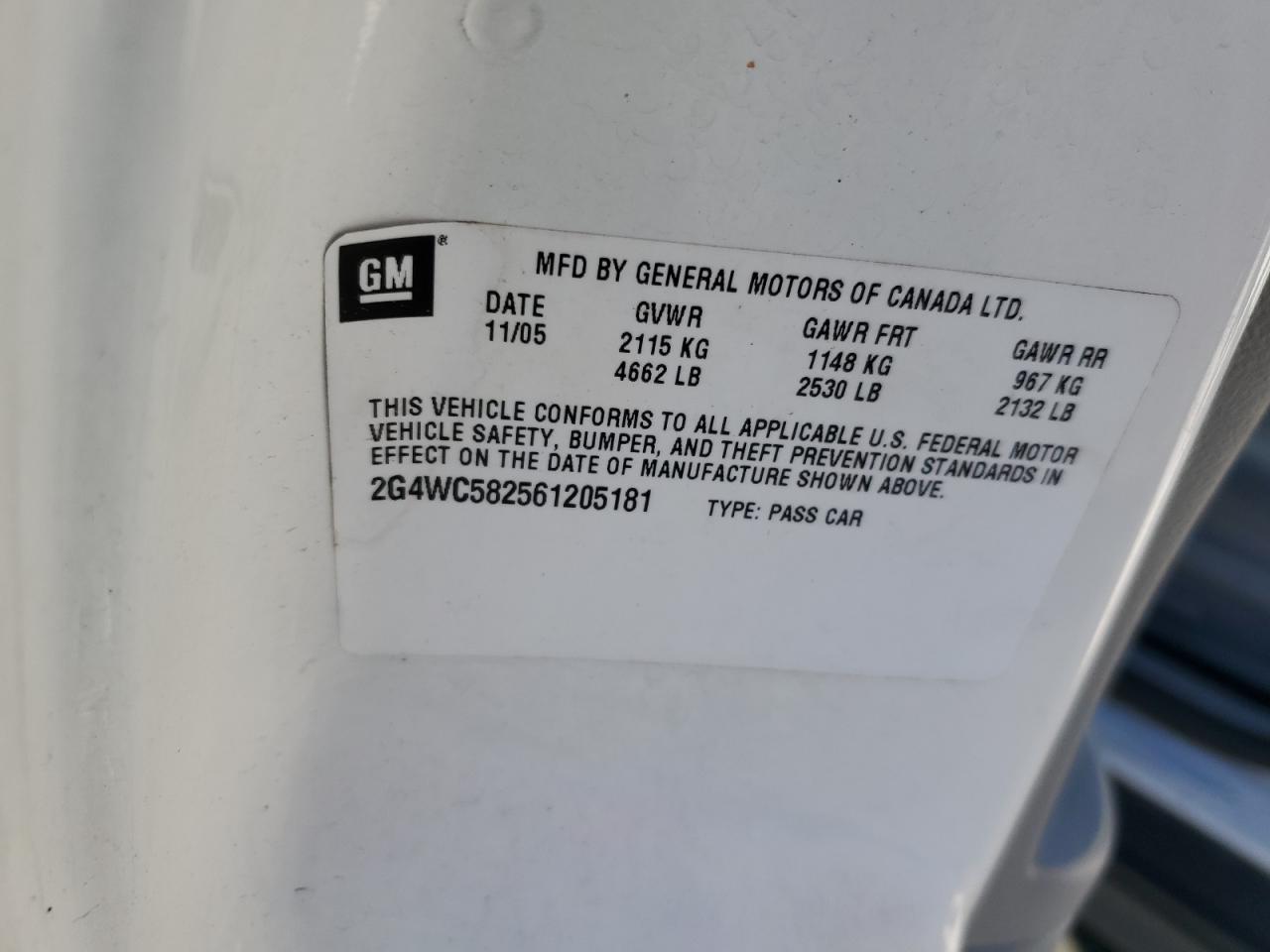 2006 Buick Lacrosse Cx VIN: 2G4WC582561205181 Lot: 91992345