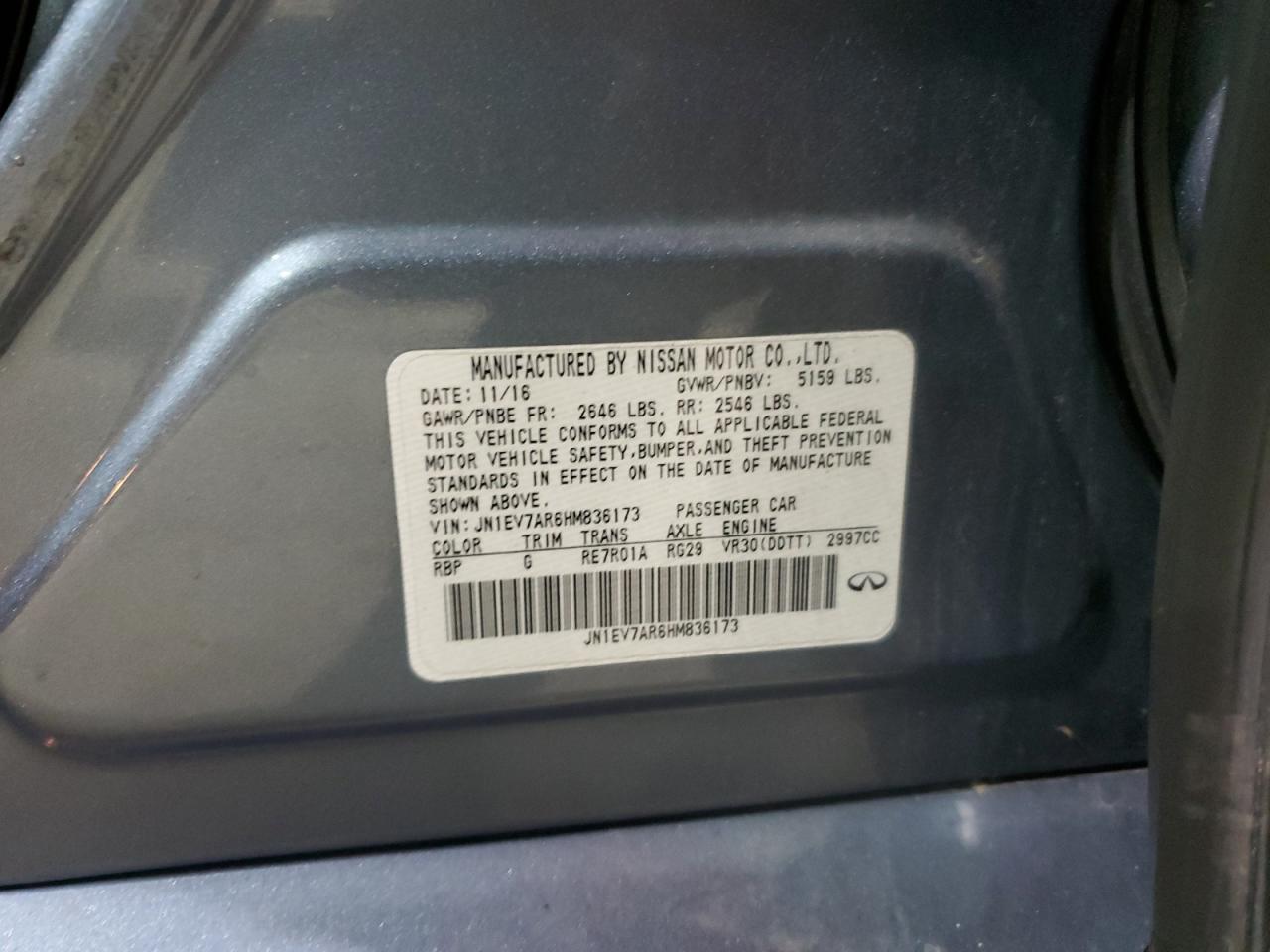 2017 Infiniti Q50 Premium VIN: JN1EV7AR6HM836173 Lot: 93858755