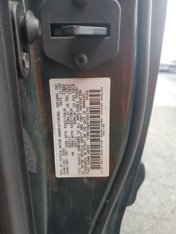 2000 Toyota Tundra Access Cab Limited VIN: 5TBBT4818YS045760 Lot: 93554235