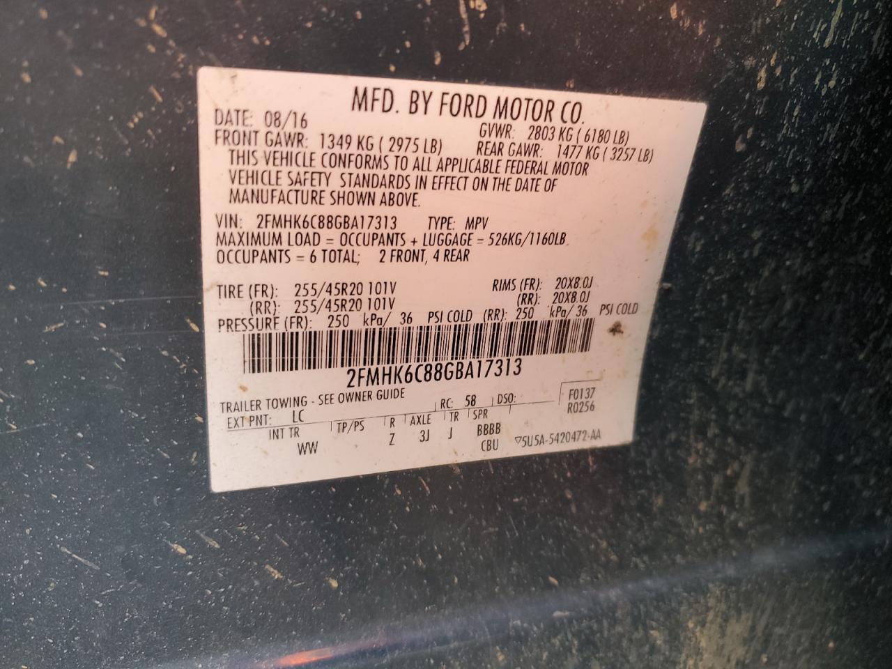 2016 Ford Flex Sel VIN: 2FMHK6C88GBA17313 Lot: 91325775