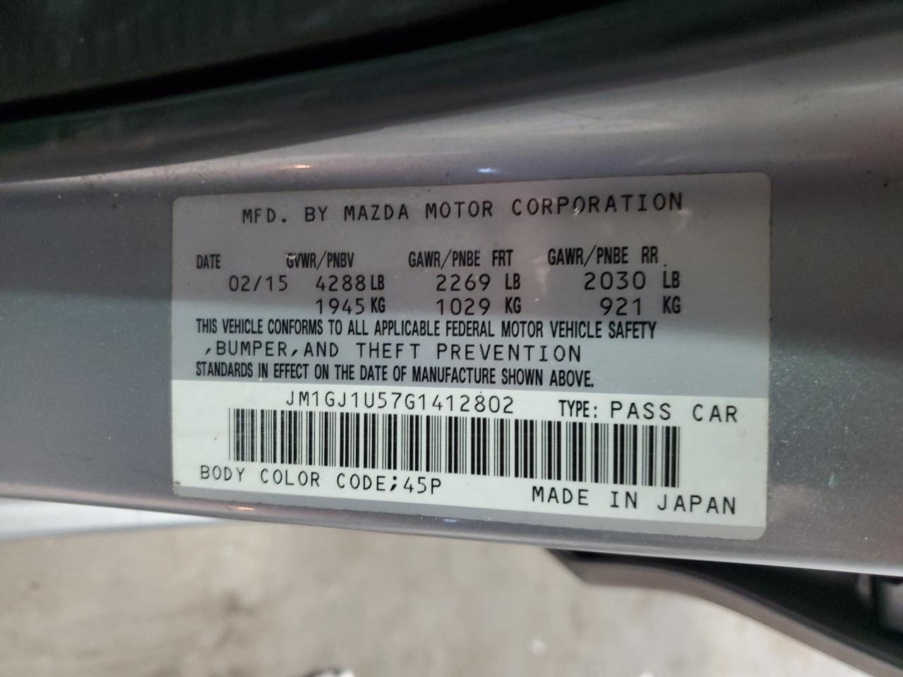 2016 Mazda 6 Sport VIN: JM1GJ1U57G1412802 Lot: 92278095