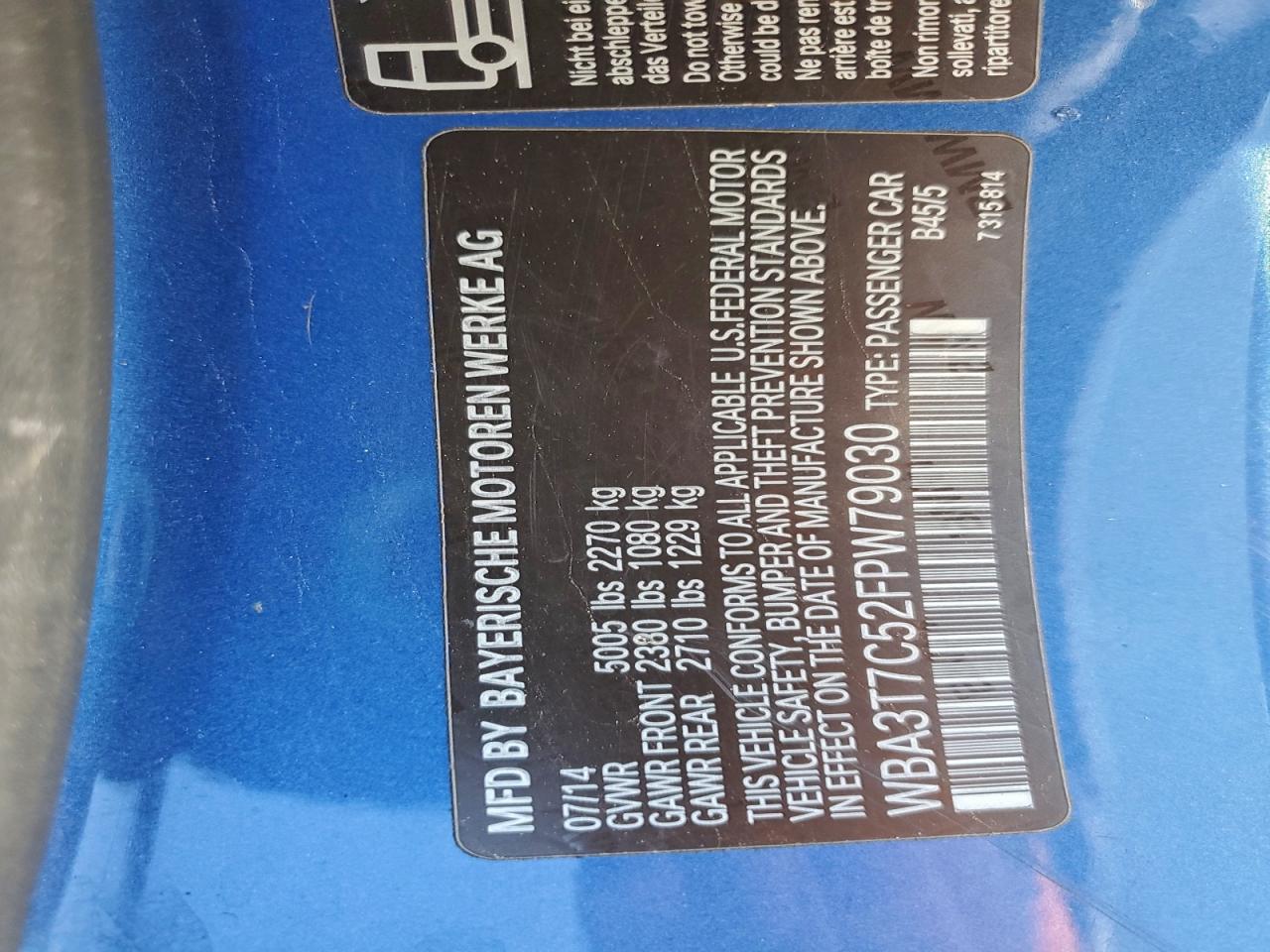 2015 BMW 435 Xi VIN: WBA3T7C52FPW79030 Lot: 94362805