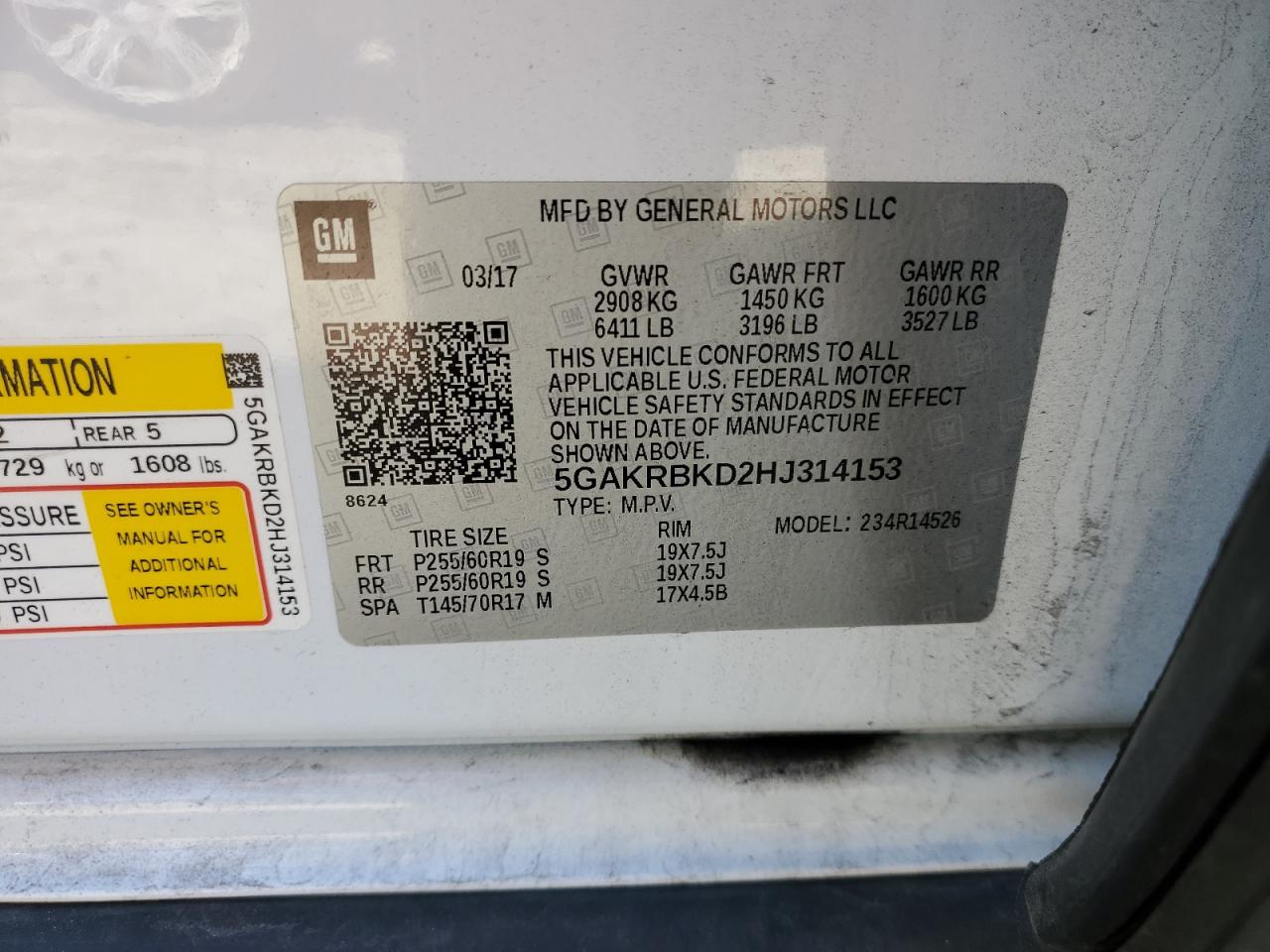 2017 Buick Enclave VIN: 5GAKRBKD2HJ314153 Lot: 91329625