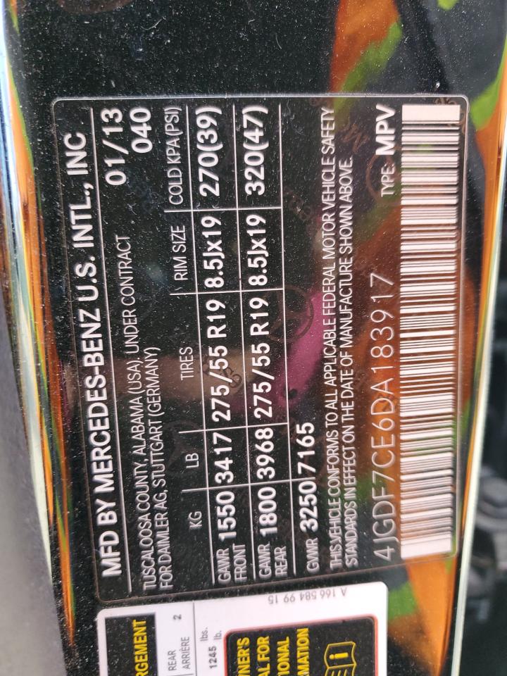 2013 Mercedes-Benz Gl 450 4Matic VIN: 4JGDF7CE6DA183917 Lot: 91270375