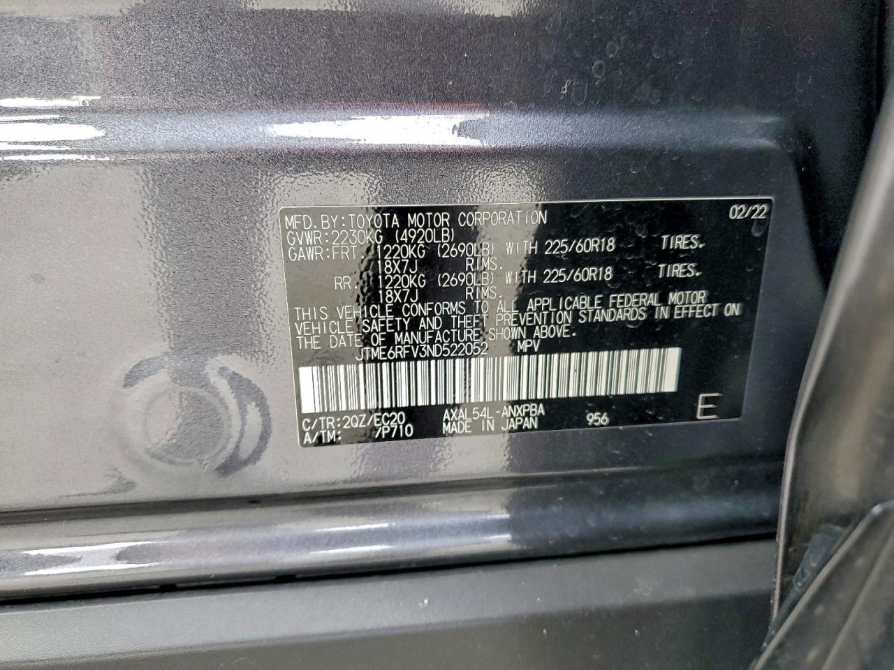 2022 Toyota Rav4 Xse VIN: JTME6RFV3ND522052 Lot: 94333025