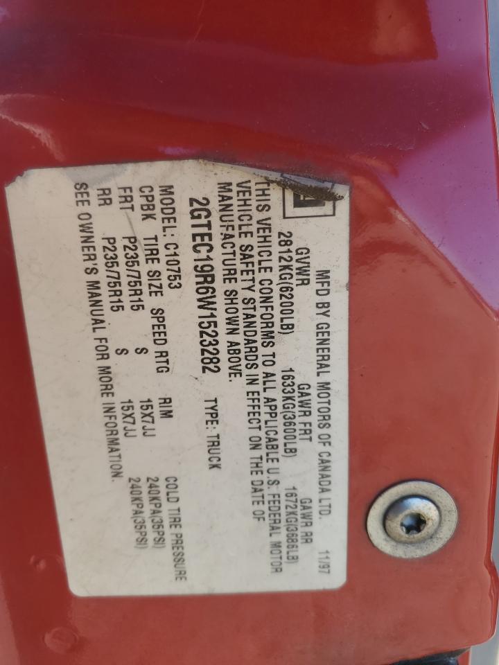 1998 GMC Sierra C1500 VIN: 2GTEC19R6W1523282 Lot: 92222065