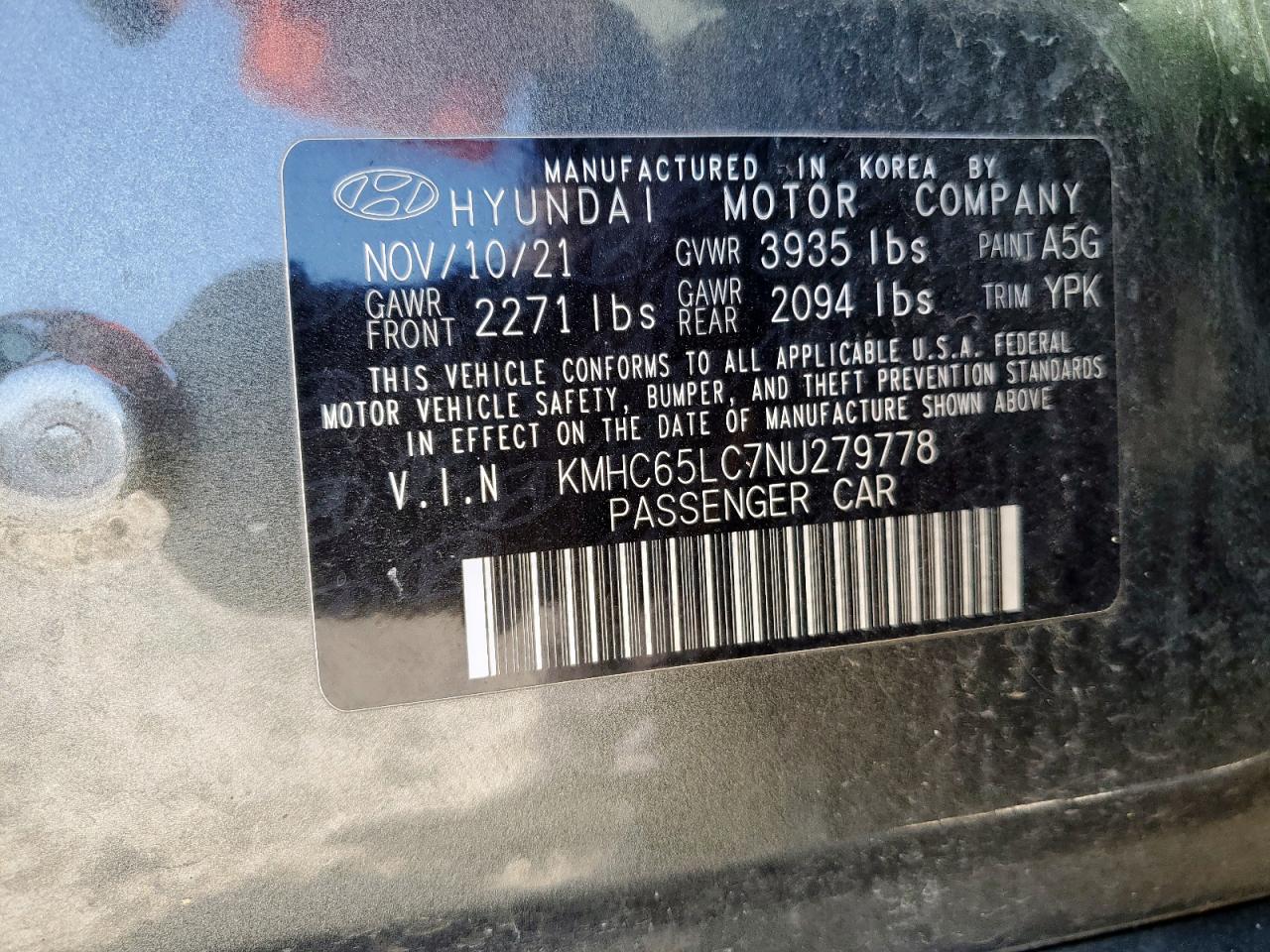 2022 Hyundai Ioniq Blue VIN: KMHC65LC7NU279778 Lot: 92224005