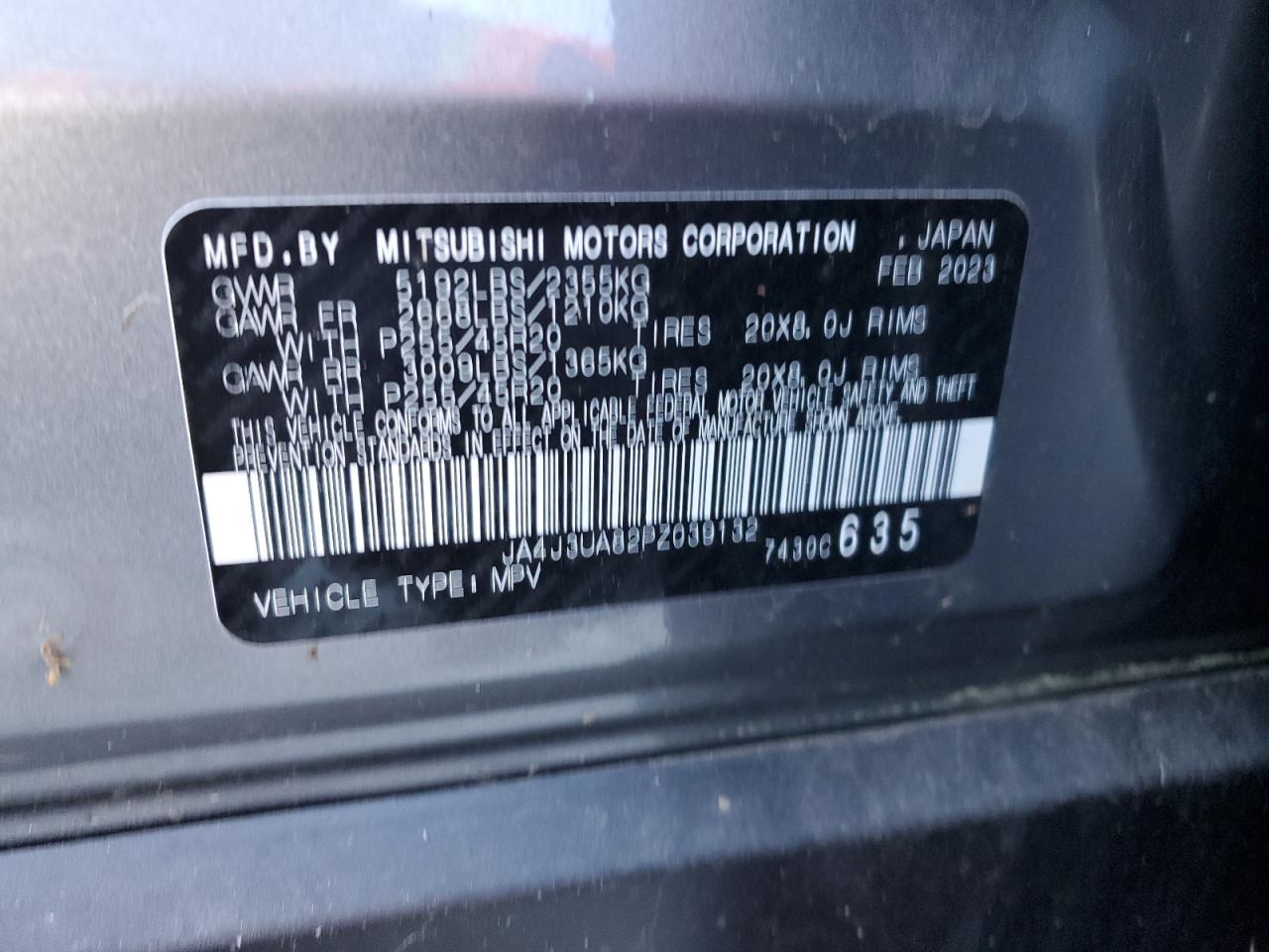 2023 Mitsubishi Outlander Se VIN: JA4J3UA82PZ039132 Lot: 92363325