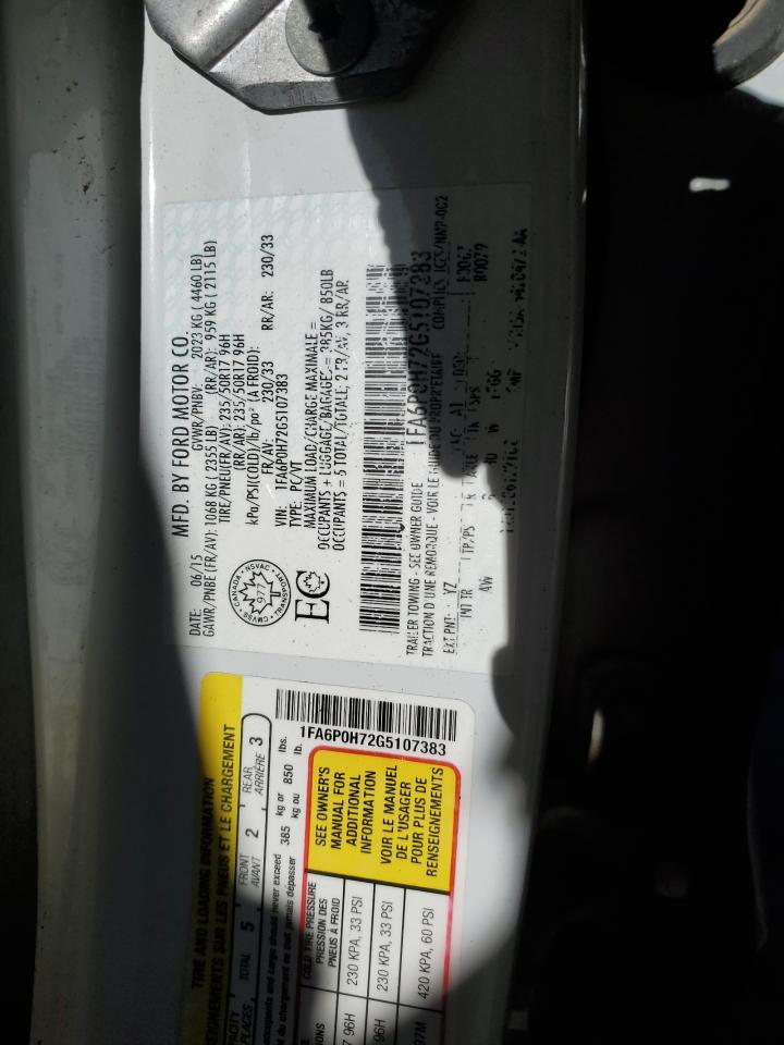 2016 Ford Fusion Se VIN: 1FA6P0H72G5107383 Lot: 86240315