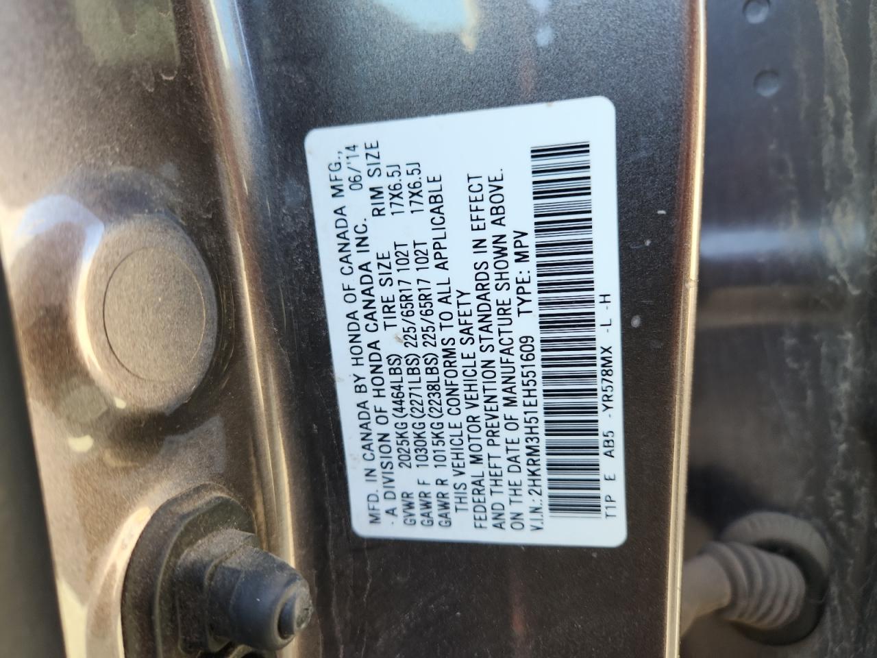 2014 Honda Cr-V Ex VIN: 2HKRM3H51EH551609 Lot: 92356165