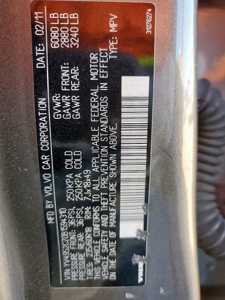 2011 Volvo Xc90 3.2 VIN: YV4952CZ0B1594310 Lot: 91317395