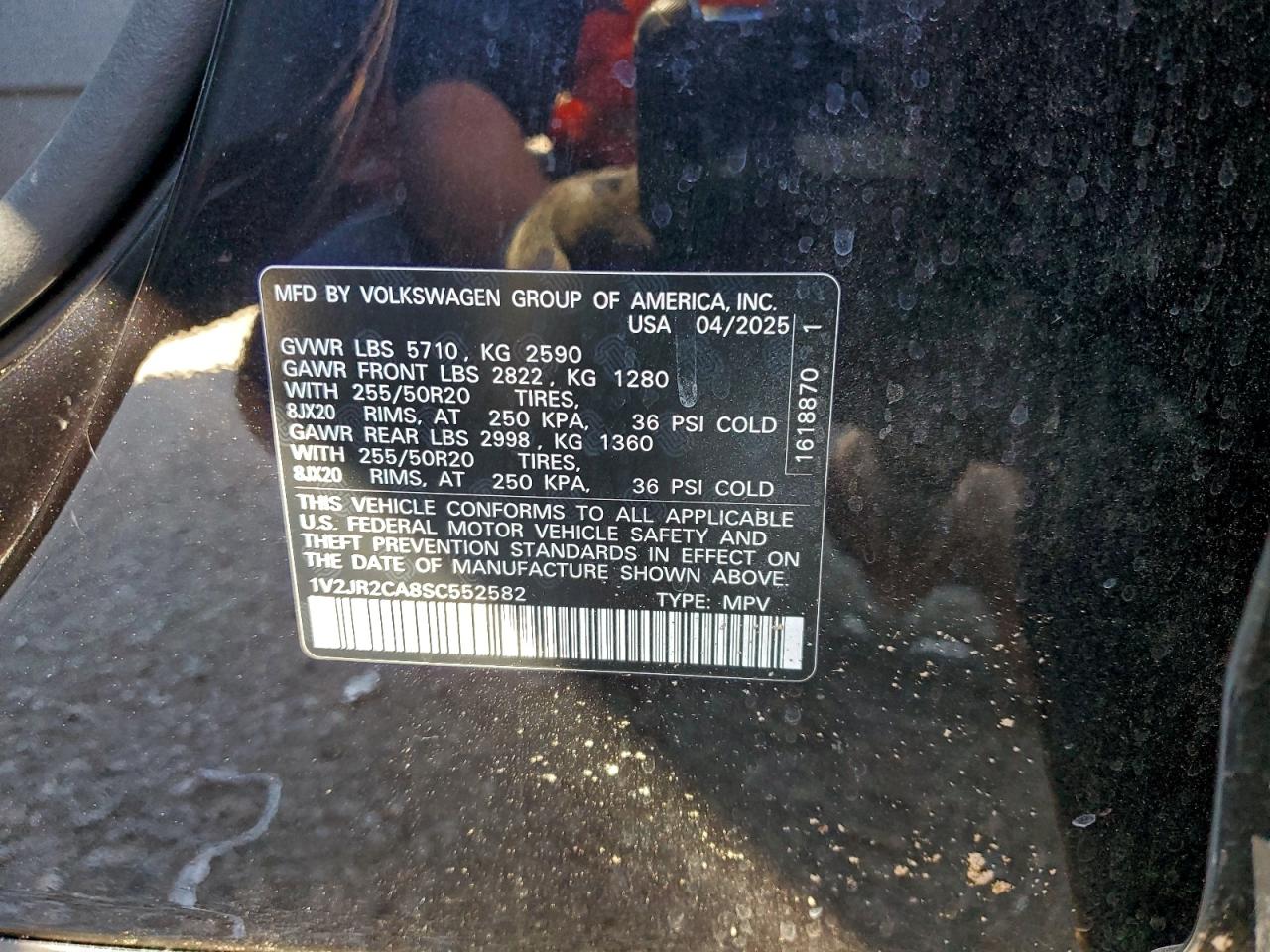 2025 Volkswagen Atlas Se VIN: 1V2JR2CA8SC552582 Lot: 94696295