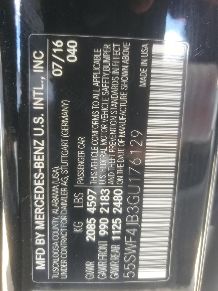 2016 Mercedes-Benz C 300 VIN: 55SWF4JB3GU176129 Lot: 92579685