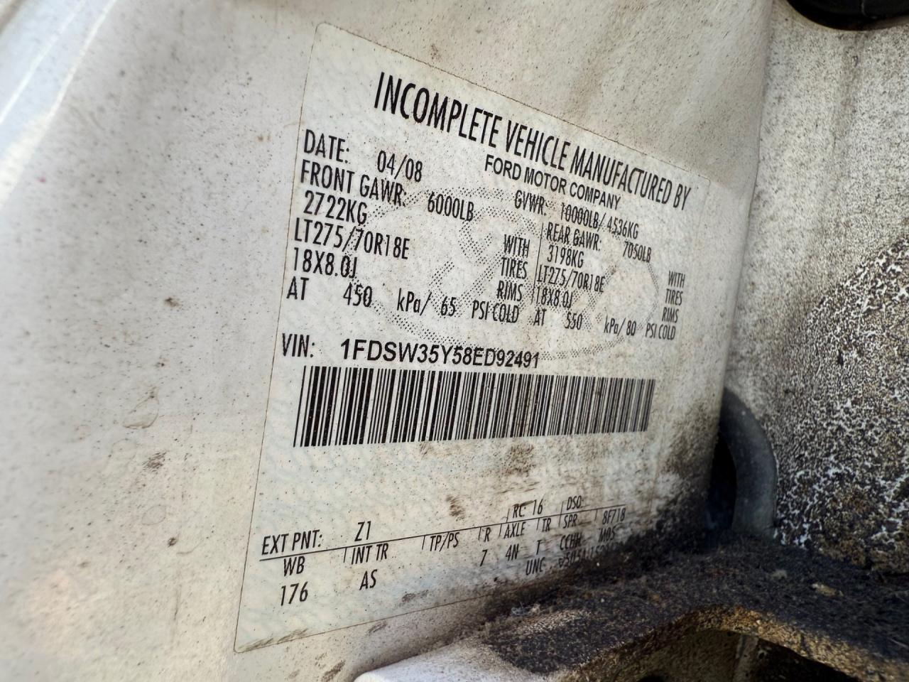 2008 Ford F350 Super Duty Utility / Service Truck VIN: 1FDSW35Y58ED92491 Lot: 91739465