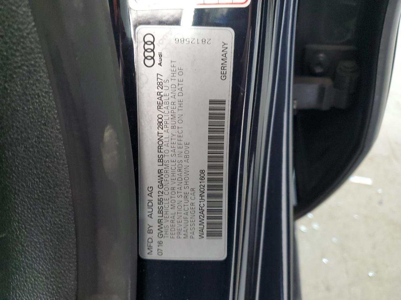 2017 Audi A7 Premium Plus VIN: WAUW2AFC1HN021608 Lot: 91489635