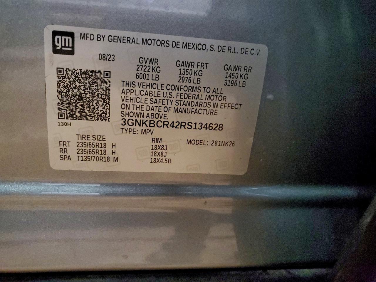 2024 Chevrolet Blazer 2Lt VIN: 3GNKBCR42RS134628 Lot: 94293265