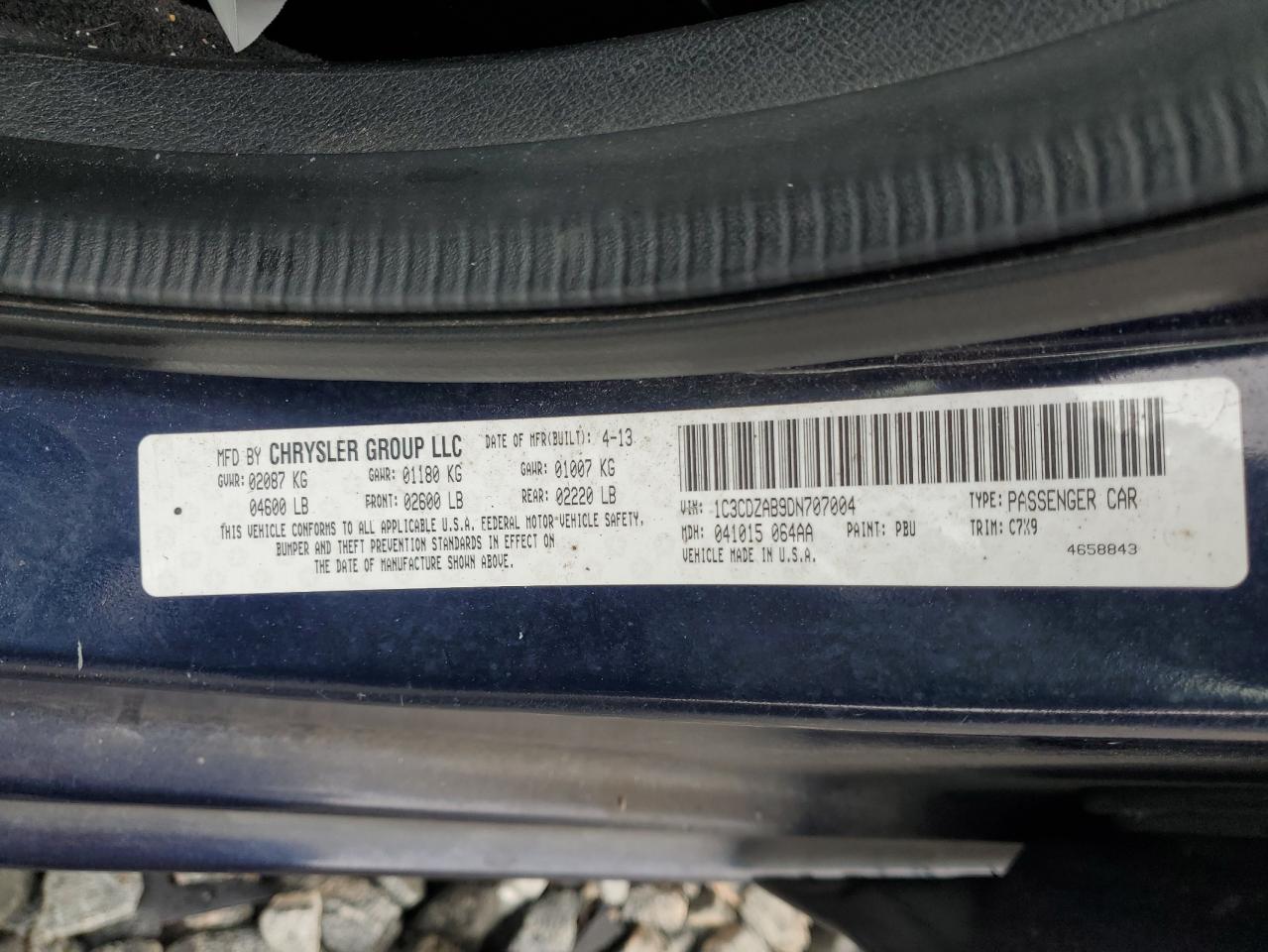 2013 Dodge Avenger Se VIN: 1C3CDZAB9DN707004 Lot: 92910235