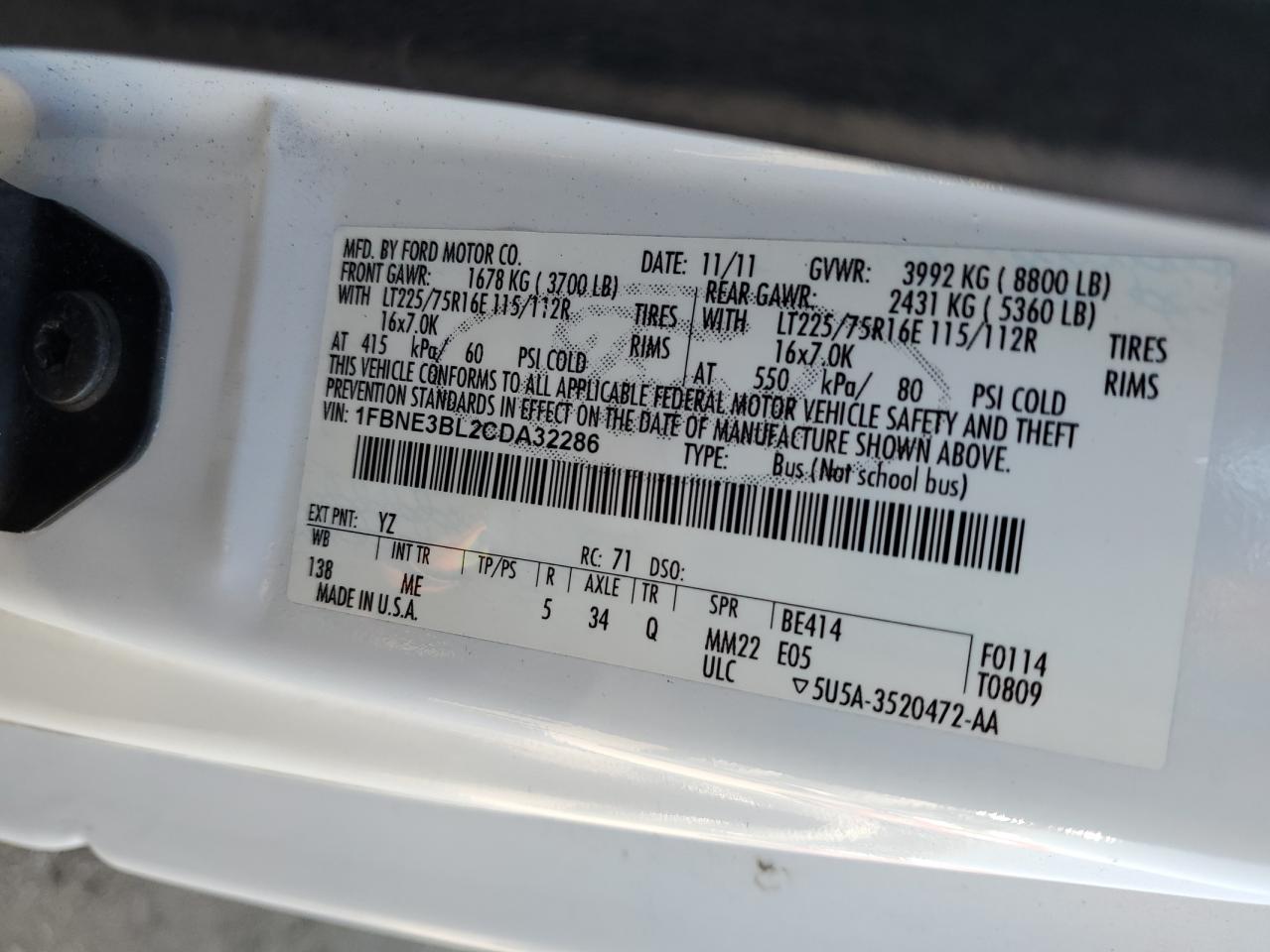 2012 Ford Econoline E350 Super Duty Wagon VIN: 1FBNE3BL2CDA32286 Lot: 90930695