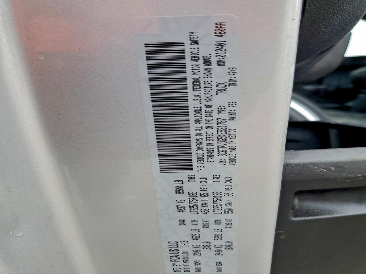 2019 Ram Promaster 2500 2500 High VIN: 3C6TRVDG5KE521787 Lot: 94572195