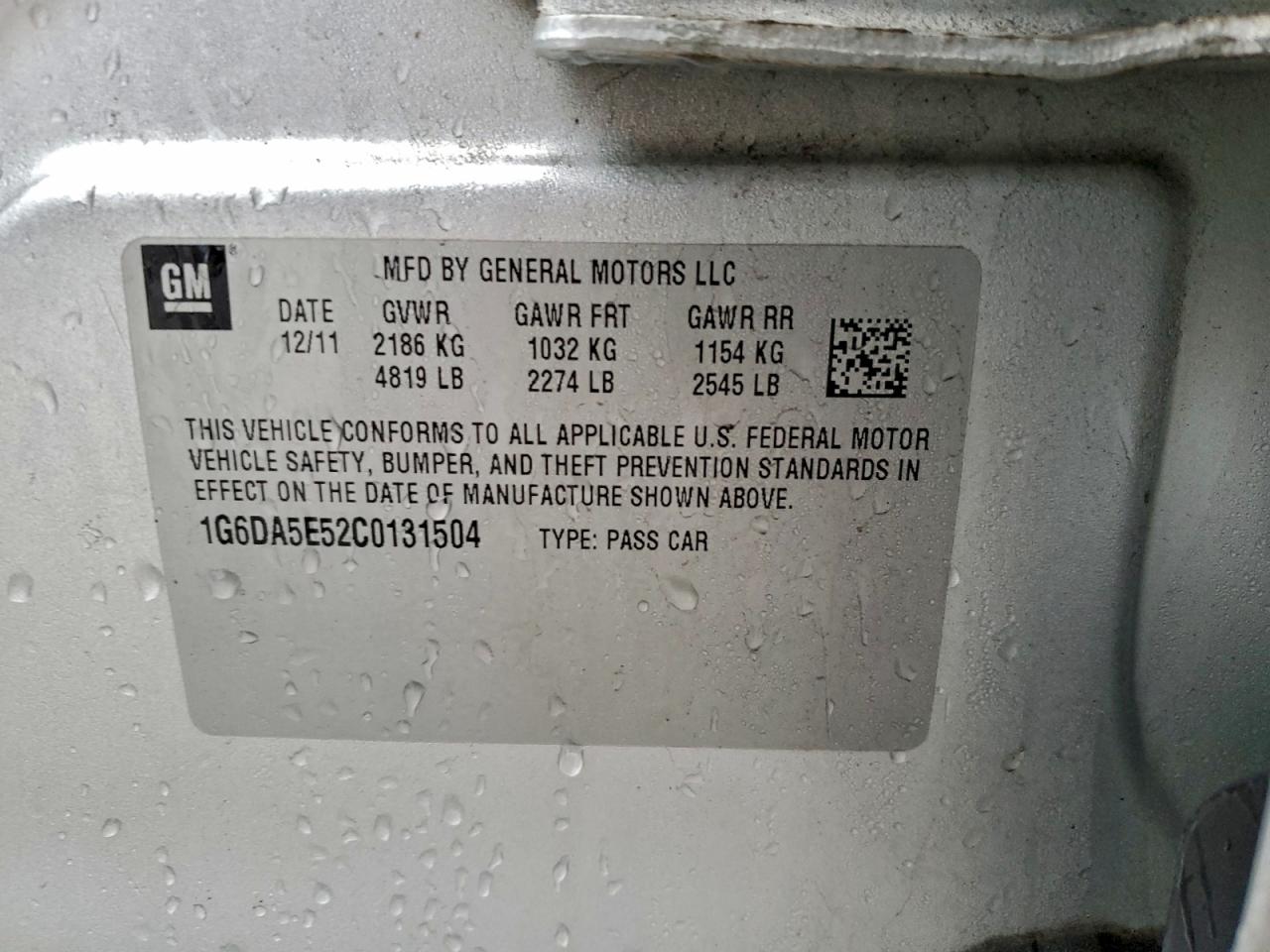 2012 Cadillac Cts VIN: 1G6DA5E52C0131504 Lot: 94497205