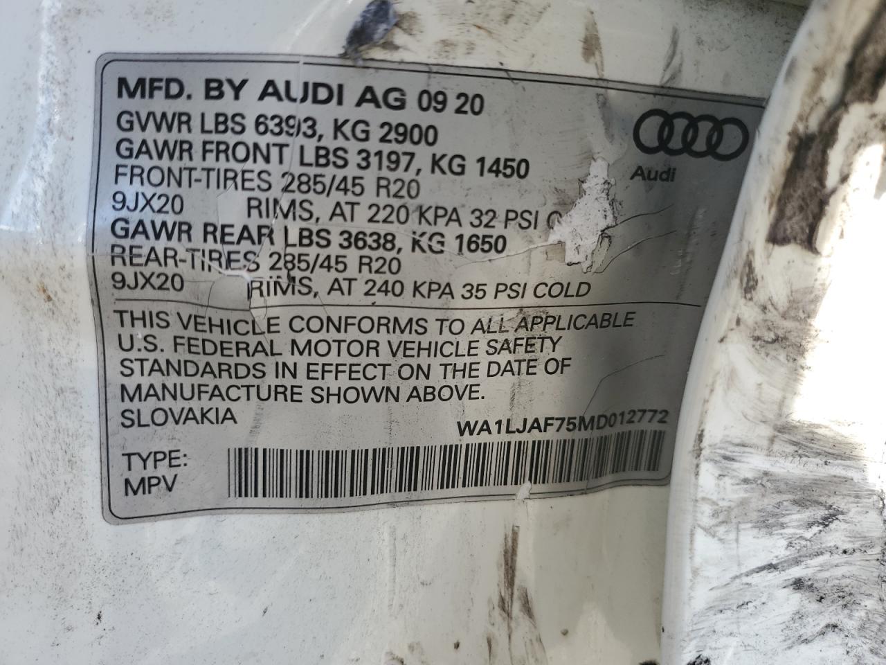 2021 Audi Q7 Premium Plus VIN: WA1LJAF75MD012772 Lot: 92654175