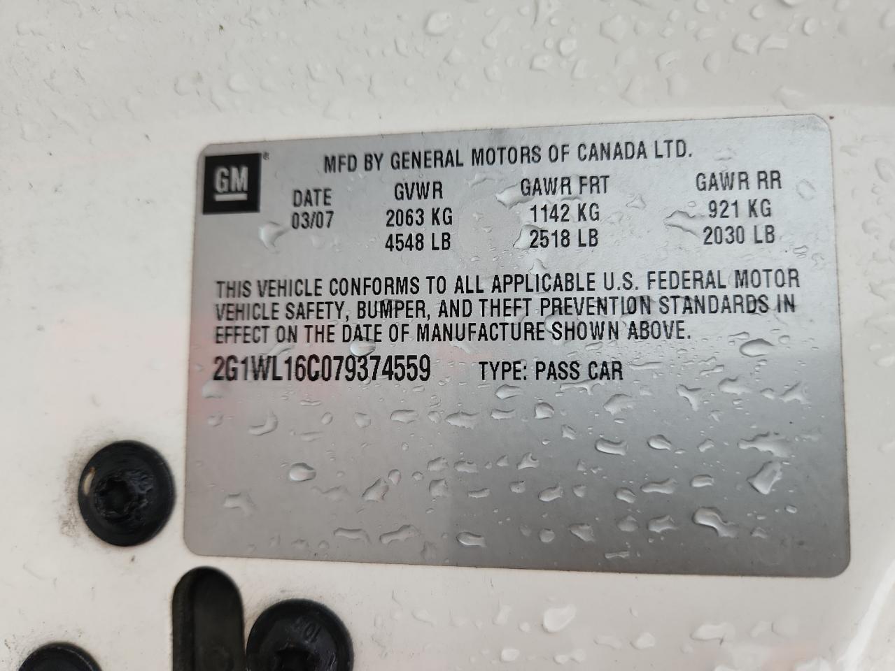 2007 Chevrolet Monte Carlo Ss VIN: 2G1WL16C079374559 Lot: 93697575