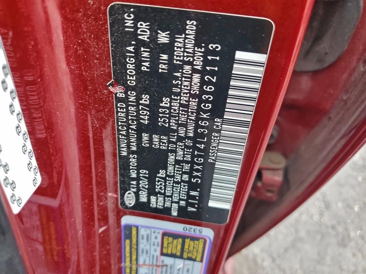 2019 Kia Optima Lx VIN: 5XXGT4L36KG362113 Lot: 94668125