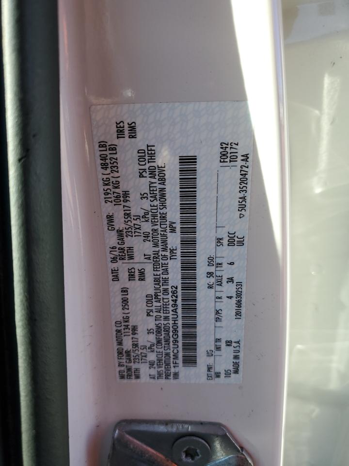 2017 Ford Escape Se VIN: 1FMCU9G90HUA94262 Lot: 91020475