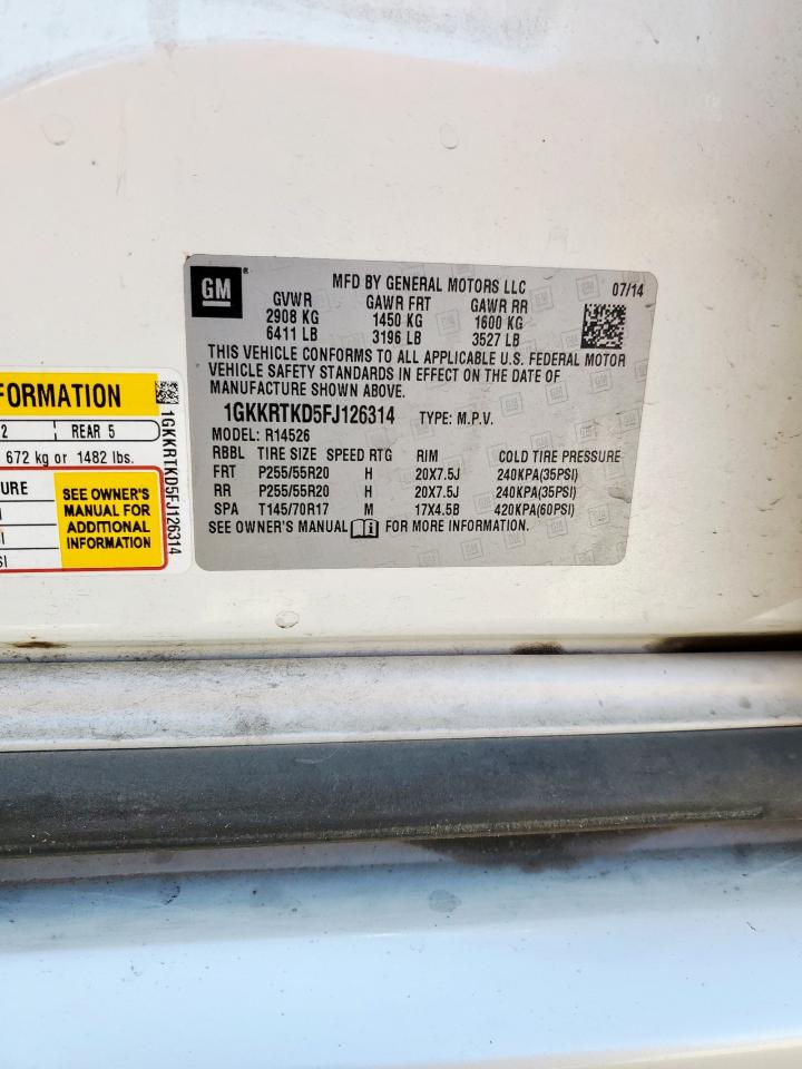 2015 GMC Acadia Denali VIN: 1GKKRTKD5FJ126314 Lot: 92499125