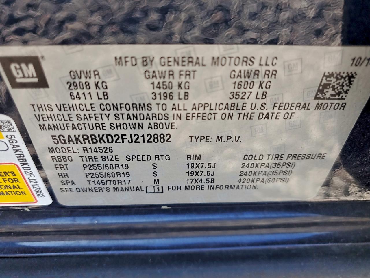 2015 Buick Enclave VIN: 5GAKRBKD2FJ212882 Lot: 93669025