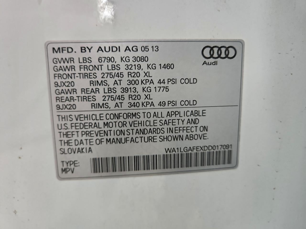 2013 Audi Q7 Premium Plus VIN: WA1LGAFEXDD017091 Lot: 93735165