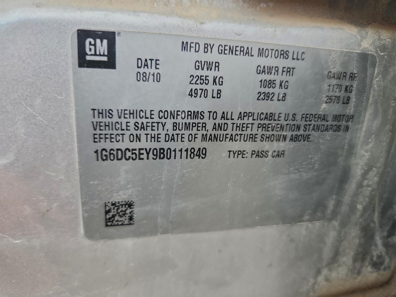 2011 Cadillac Cts VIN: 1G6DC5EY9B0111849 Lot: 93872465