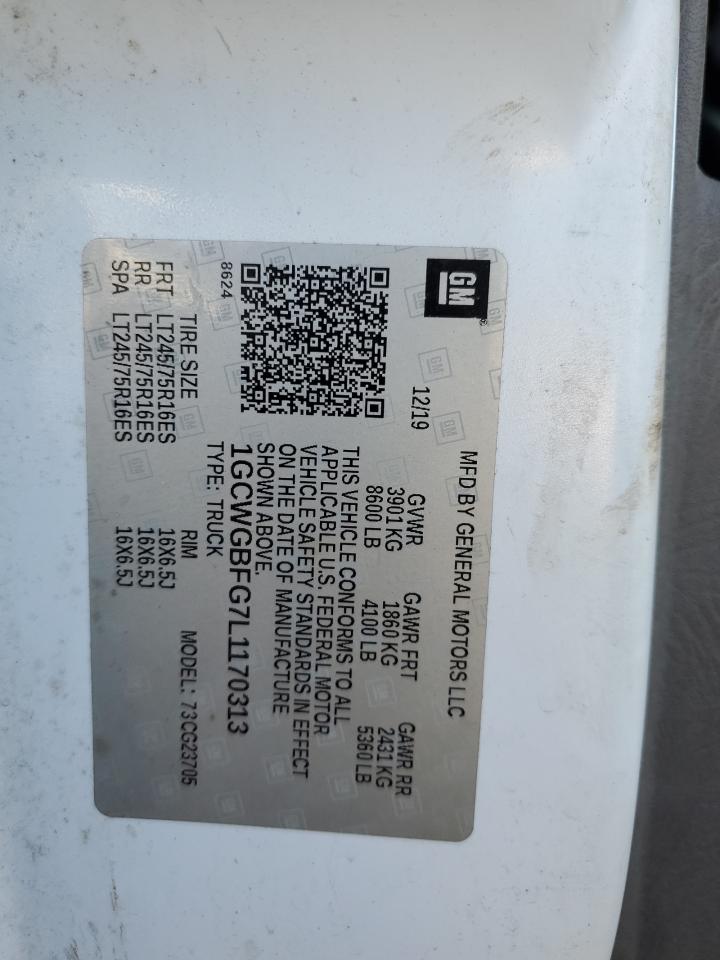 2020 Chevrolet Express G2500 VIN: 1GCWGBFG7L1170313 Lot: 91324655