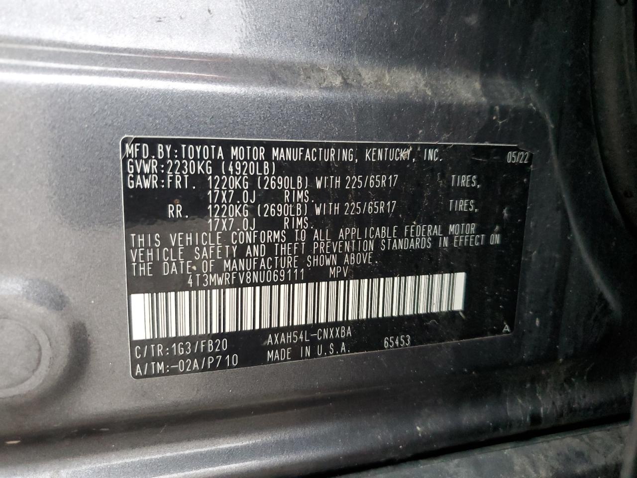 2022 Toyota Rav4 Le VIN: 4T3MWRFV8NU069111 Lot: 93304295