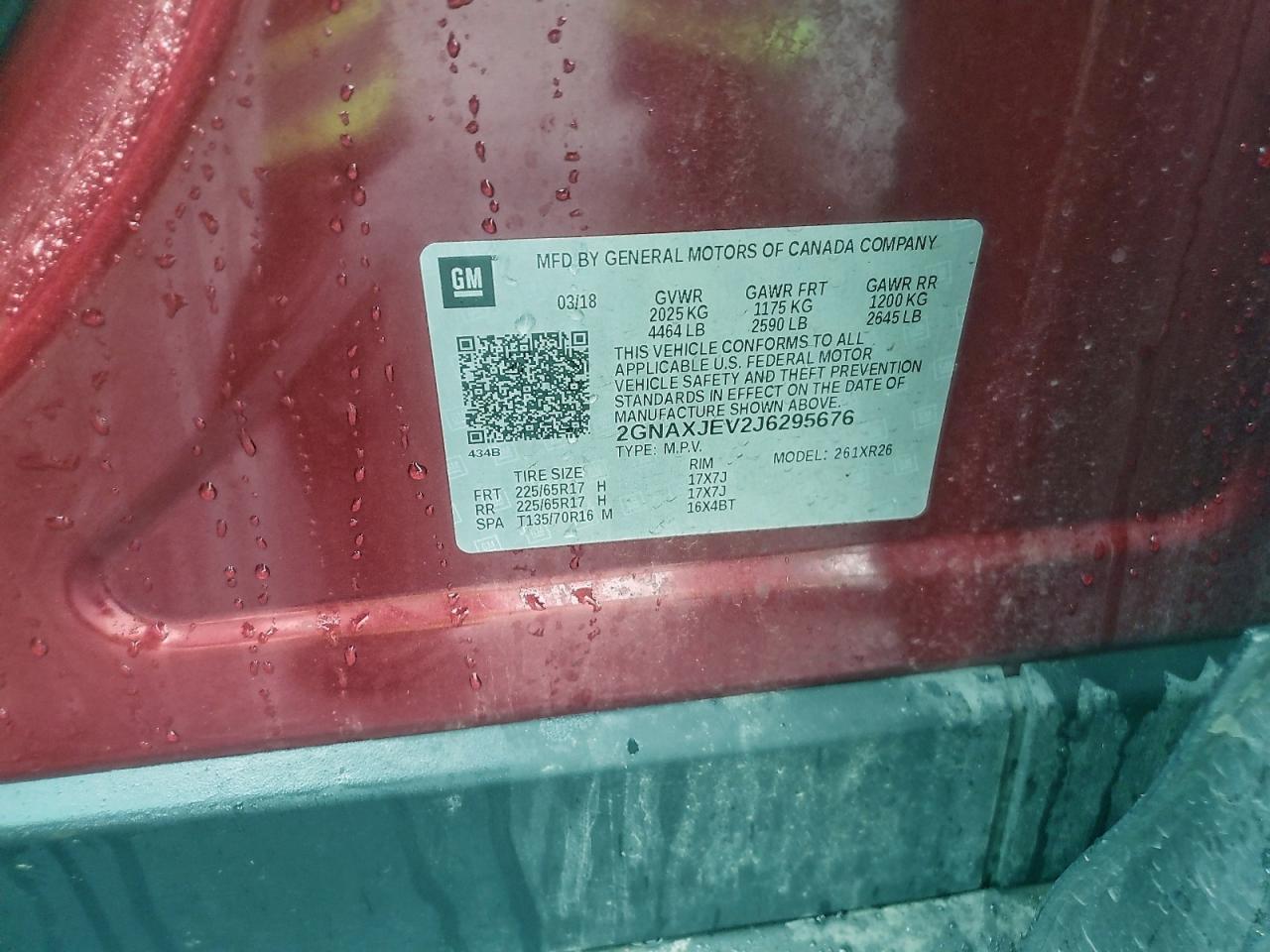 2018 Chevrolet Equinox Lt VIN: 2GNAXJEV2J6295676 Lot: 94354965