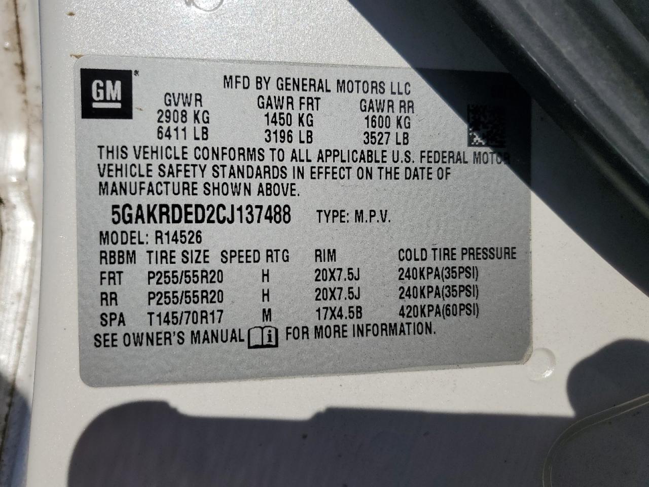 2012 Buick Enclave VIN: 5GAKRDED2CJ137488 Lot: 91245035