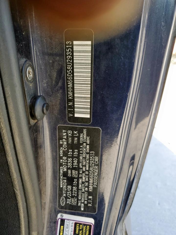 2008 Hyundai Tiburon Gs VIN: KMHHM66D58U293513 Lot: 92840575