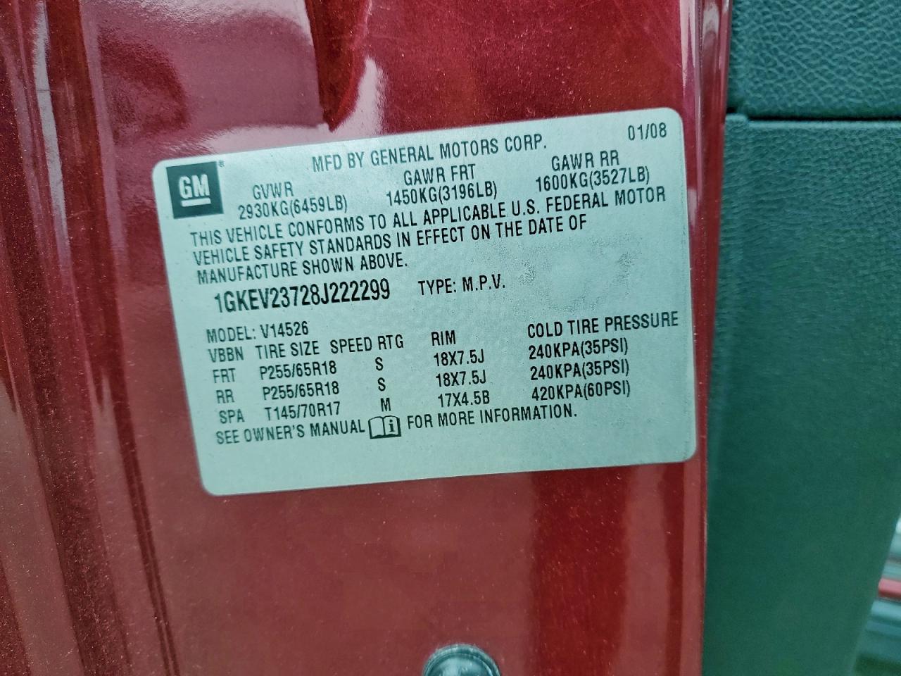 2008 GMC Acadia Slt-1 VIN: 1GKEV23728J222299 Lot: 93827145