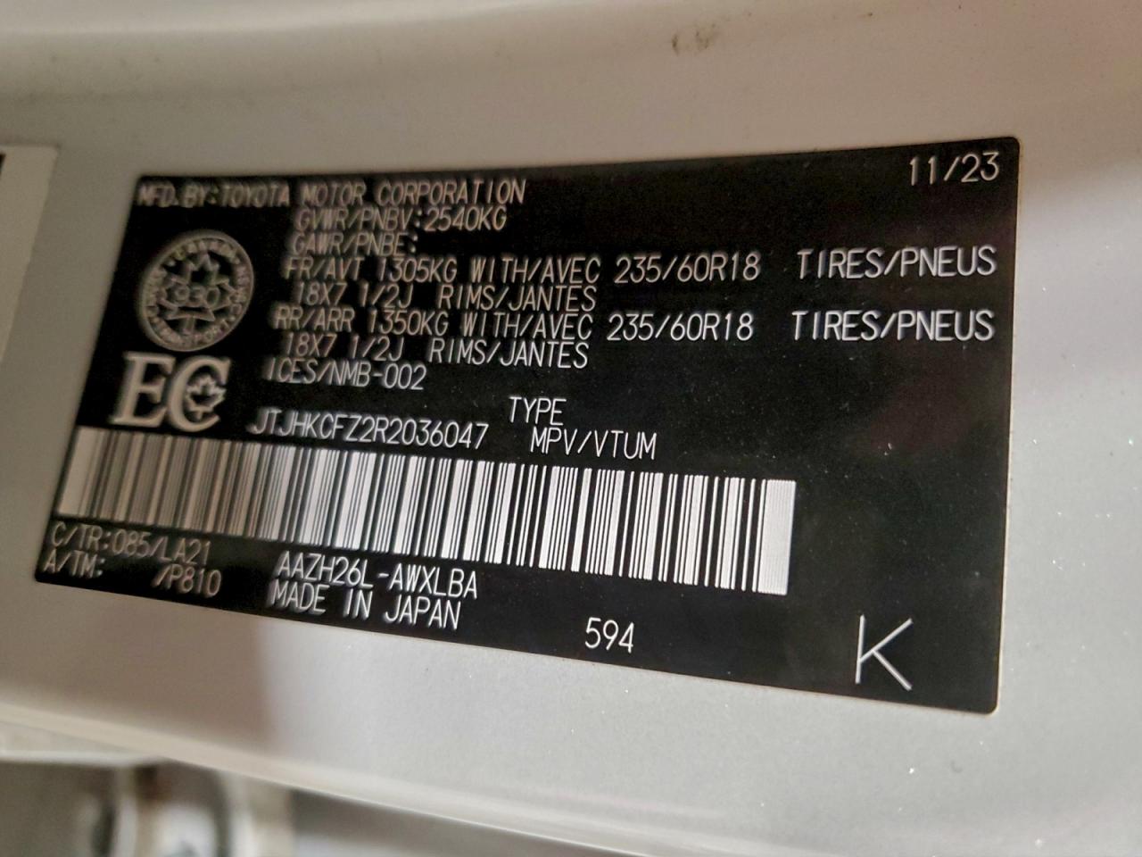 2024 Lexus Nx 450H Luxury VIN: JTJHKCFZ2R2036047 Lot: 93268595