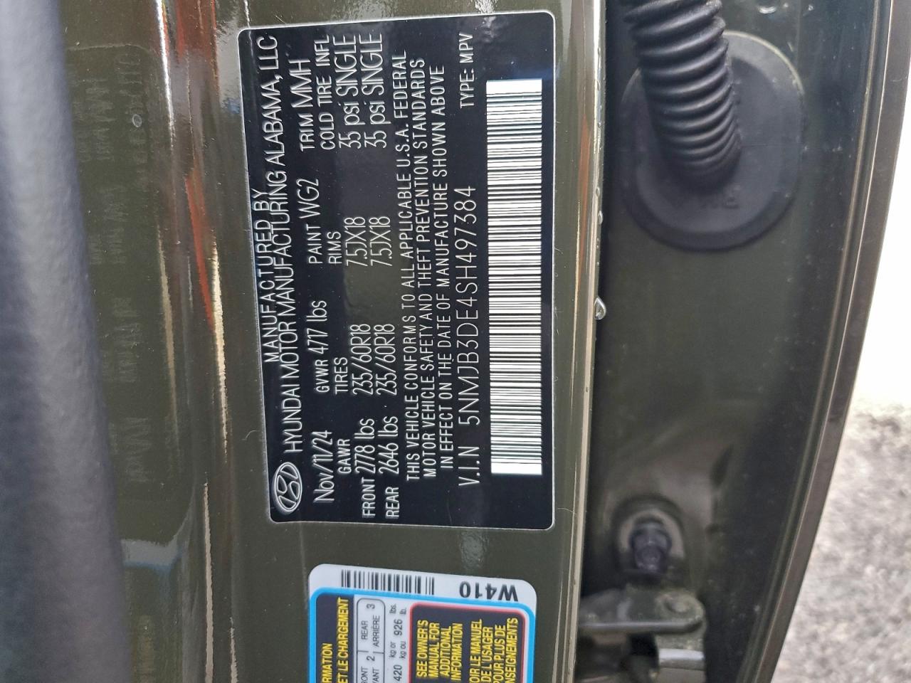 2025 Hyundai Tucson Sel VIN: 5NMJB3DE4SH497384 Lot: 94300045