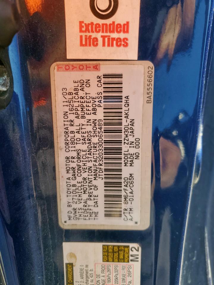 2003 Toyota Mr2 Spyder VIN: JTDFR320330065489 Lot: 91852095